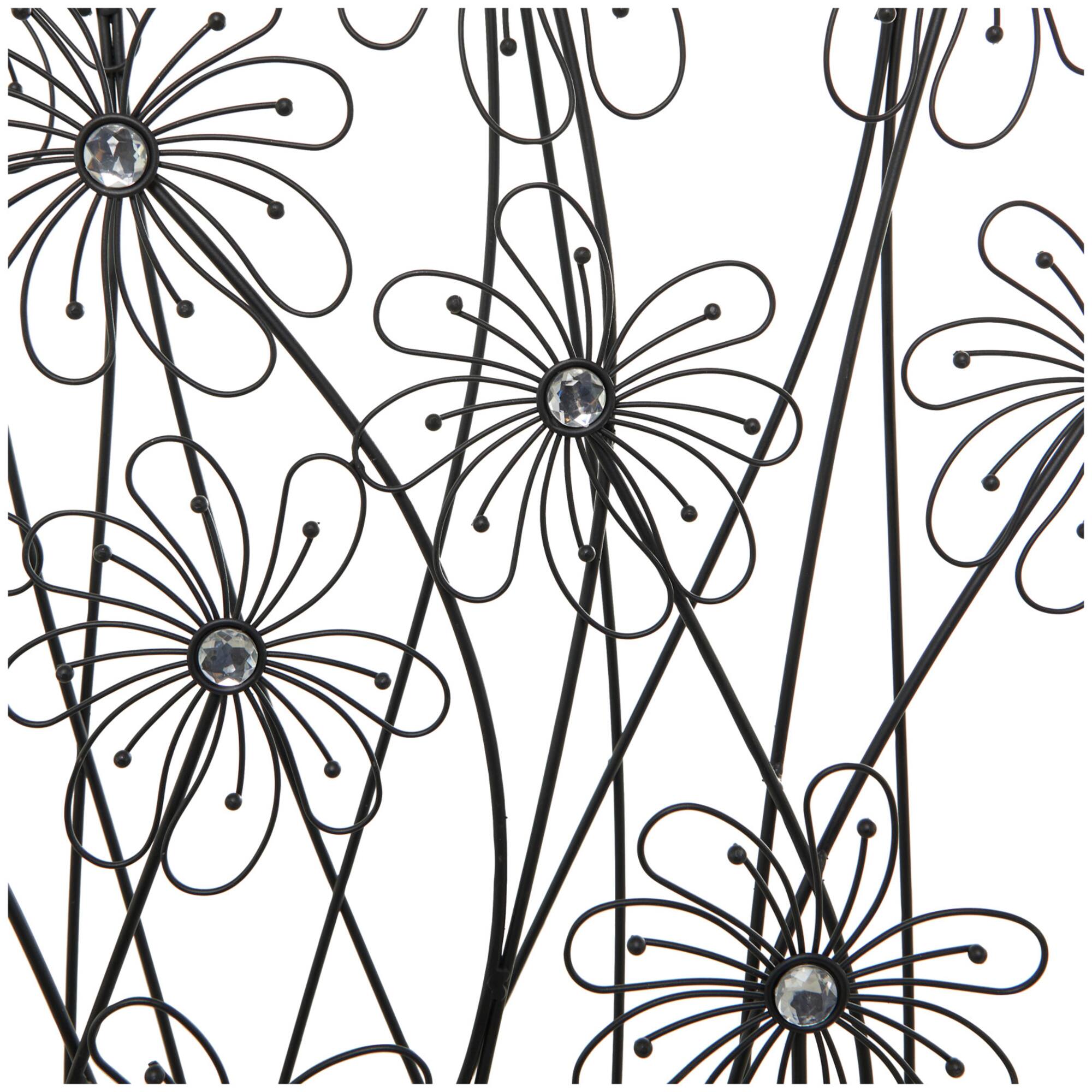 5ft. Black Metal Tall Floral Sculpture with Crystal Embellishments